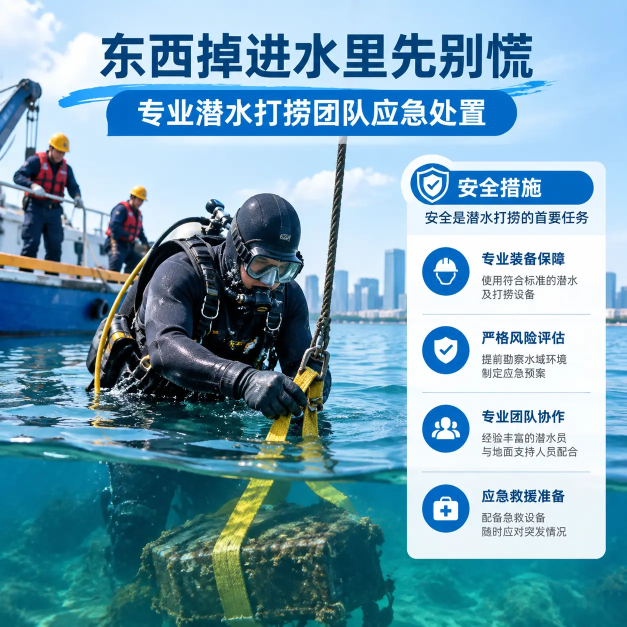 道里东西掉进水里先别慌，专业潜水打捞团队应急处置